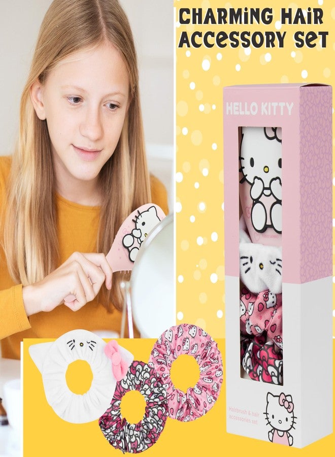 Hello Kitty Sanrio Hair Brush & Scrunchies Set for Girls, Teens, Women, Kuromi, Cinnamoroll Cute Stuff, Detangler Brush, Kawaii Gifts for Her (Hello Kitty Brush & Scrunchies) - Image 3